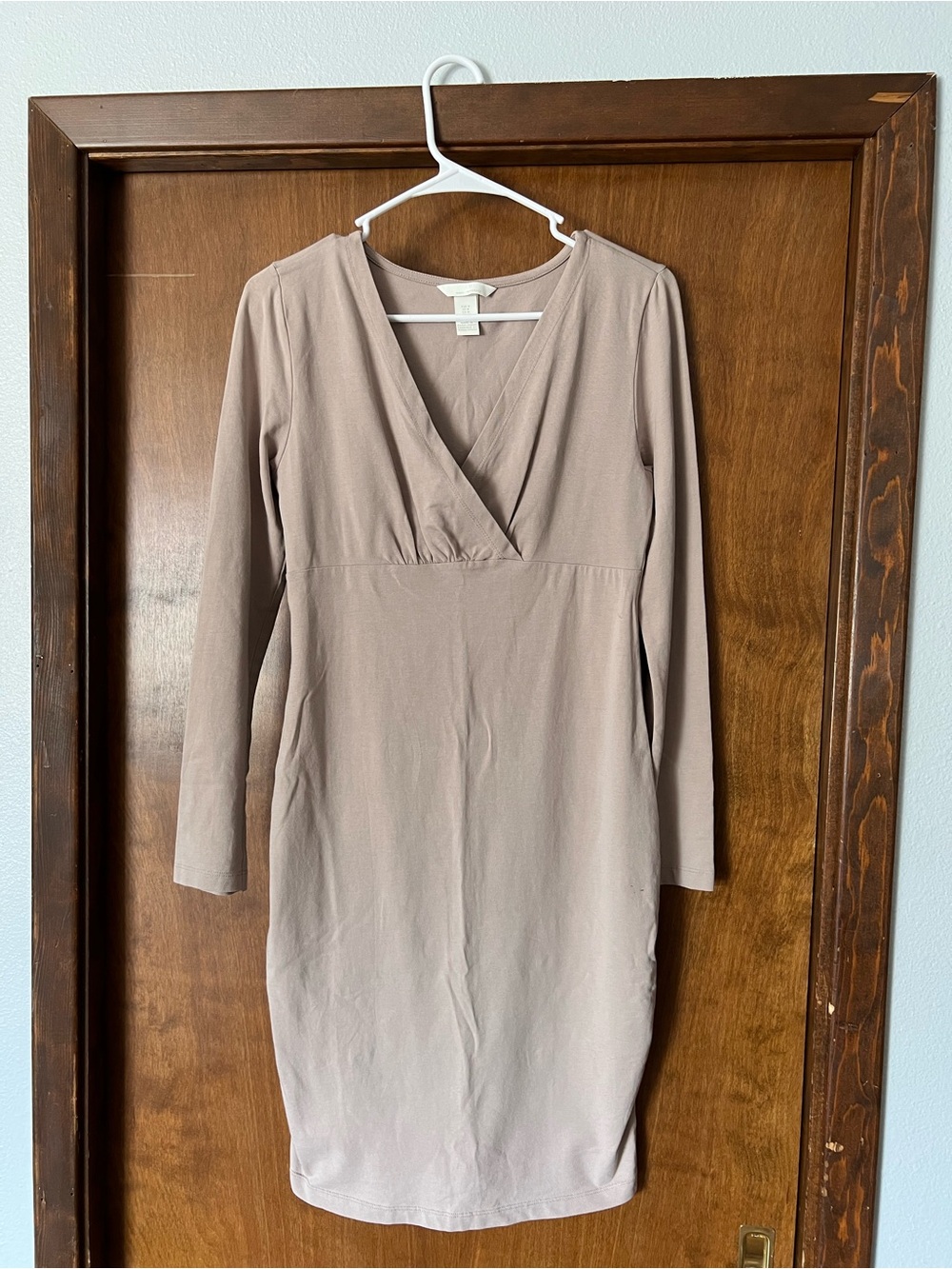 H&M Women’s Nursing-Friendly Long Sleeve Taupe Wrap-Front Dress